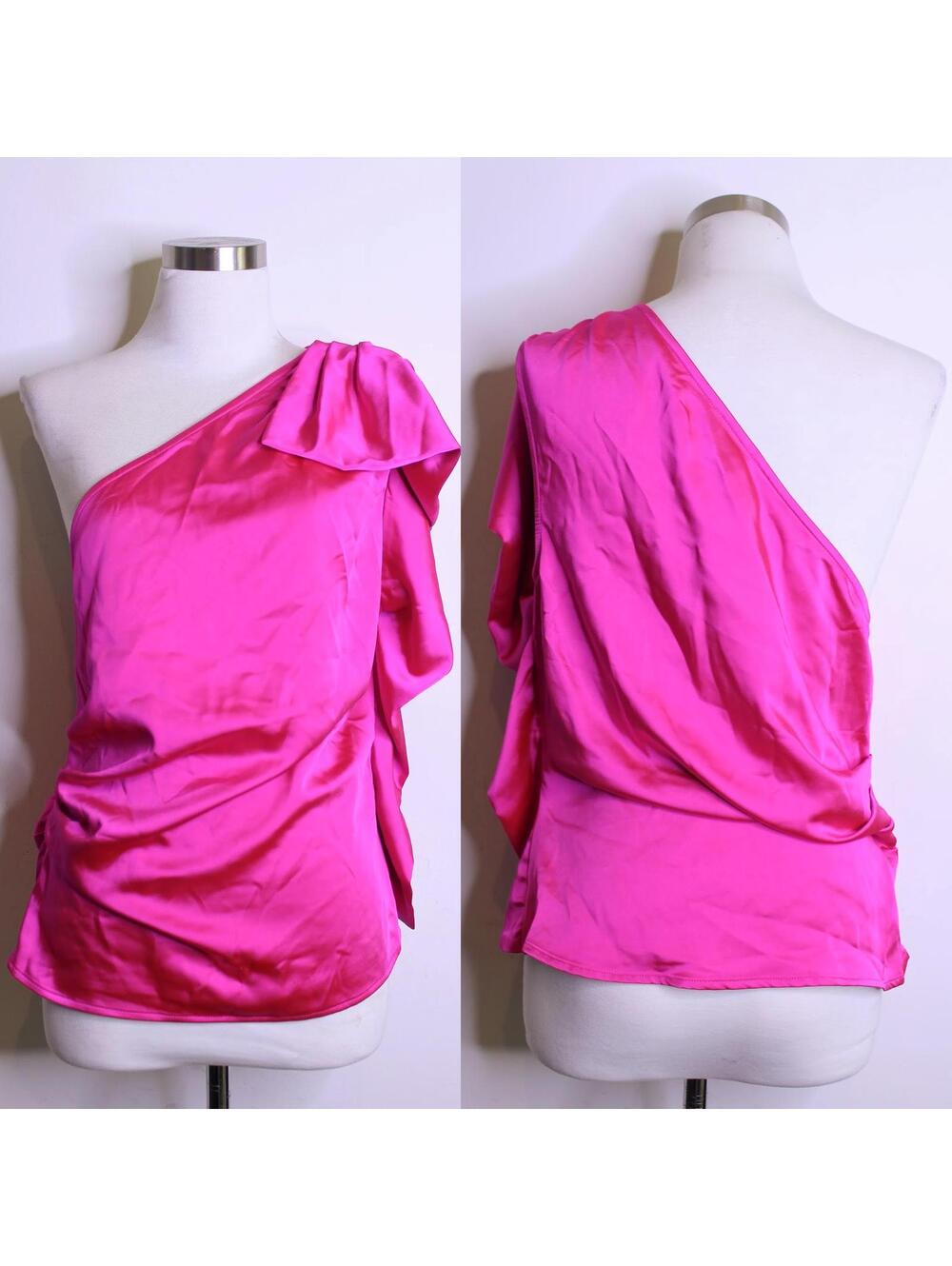 NWT Express Hot Pink Satin One Shoulder Blouse - Medium